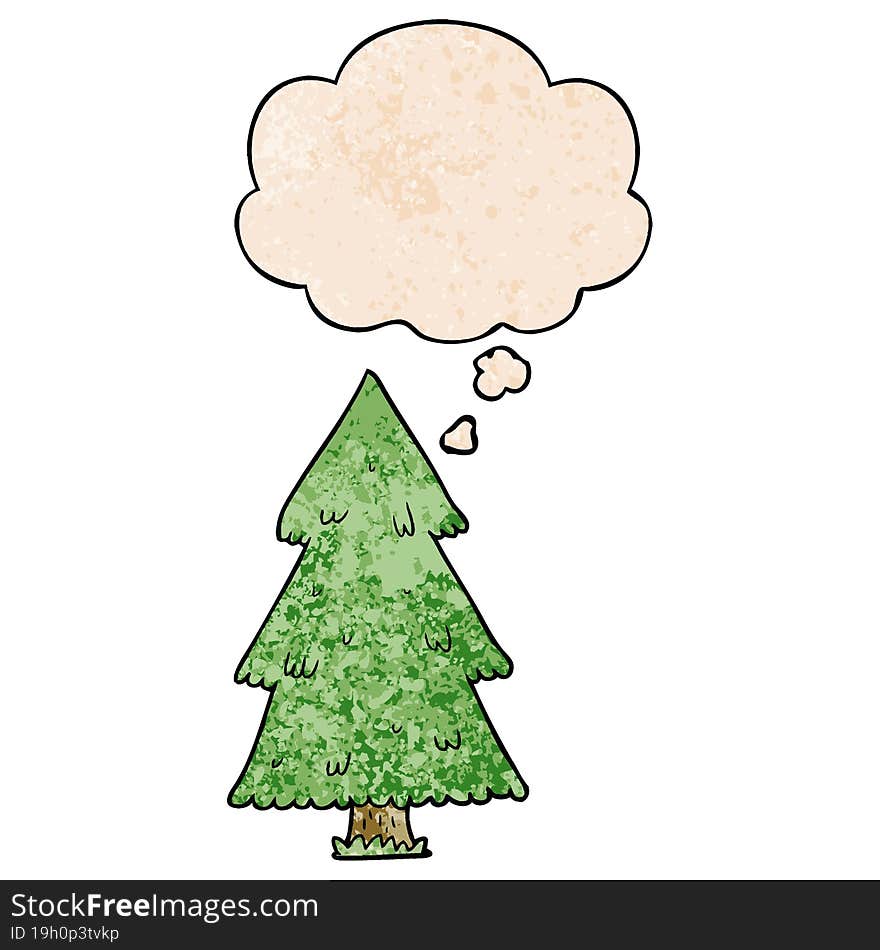 cartoon christmas tree with thought bubble in grunge texture style. cartoon christmas tree with thought bubble in grunge texture style