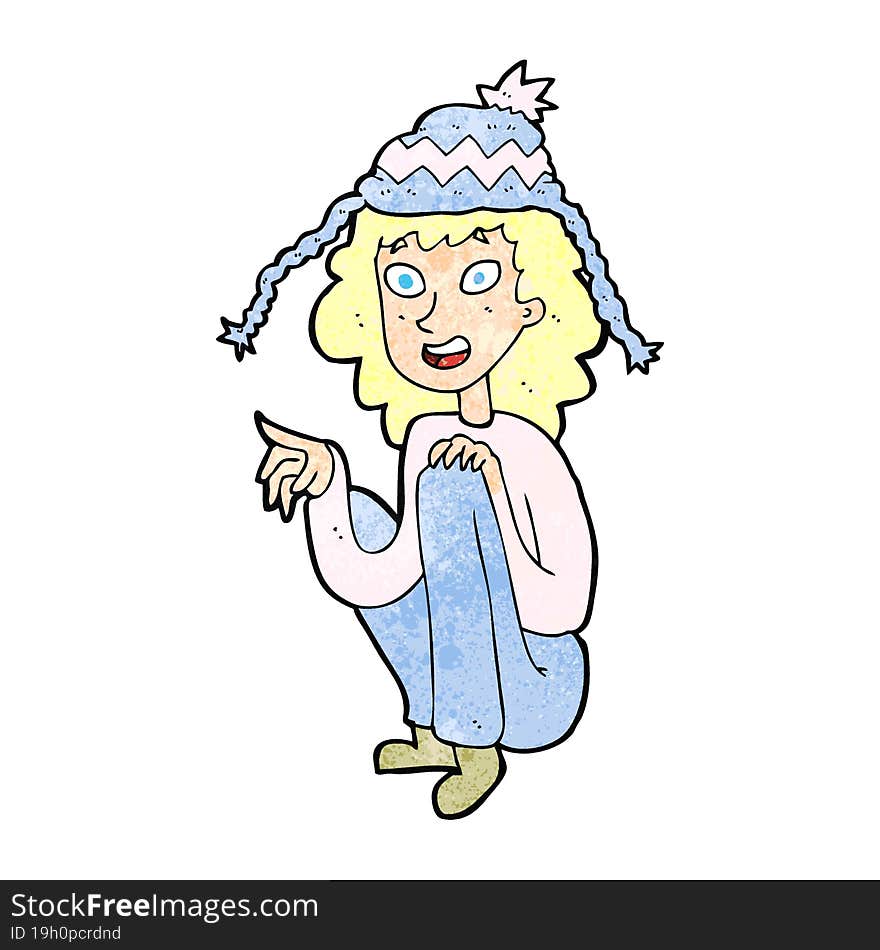 cartoon woman wearing winter hat