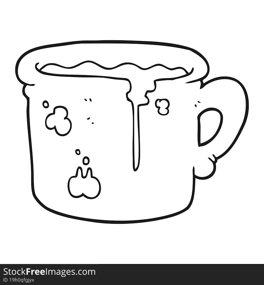 black and white cartoon old coffee cup