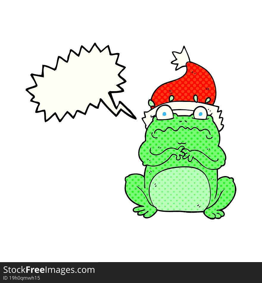 comic book speech bubble cartoon frog in christmas hat