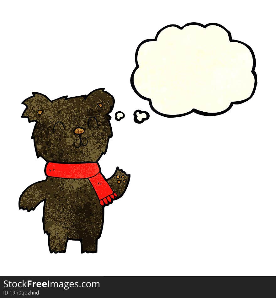 Cartoon Cute Black Bear Cub With Thought Bubble