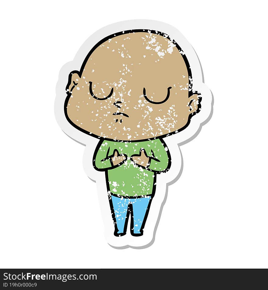 distressed sticker of a cartoon bald man