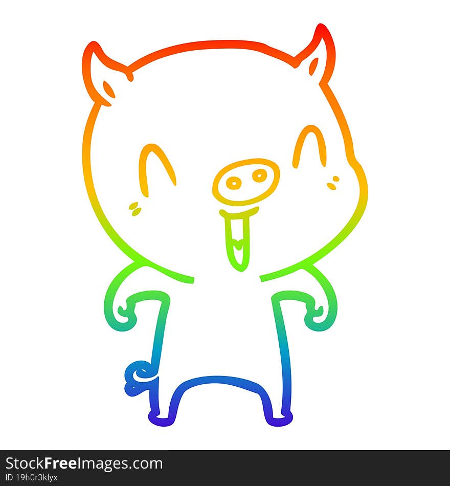 Rainbow Gradient Line Drawing Happy Cartoon Pig