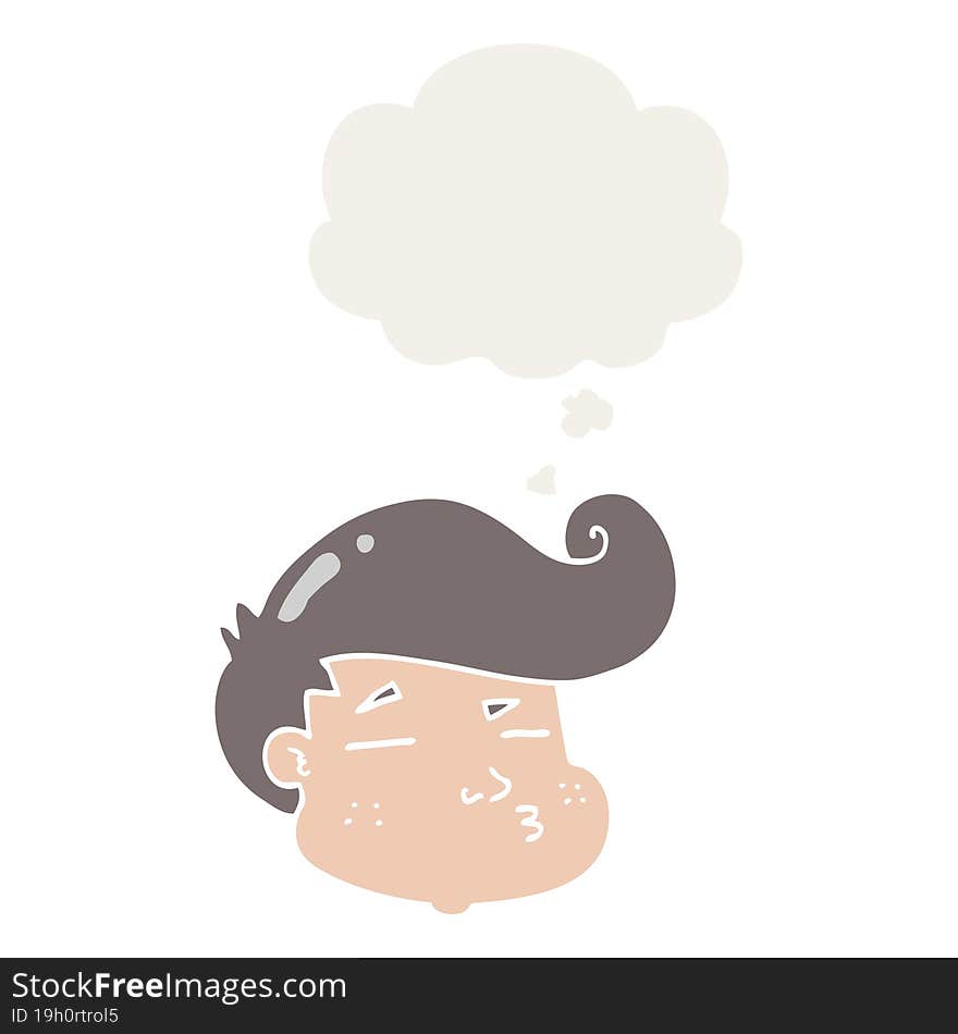 cartoon boy\'s face with thought bubble in retro style