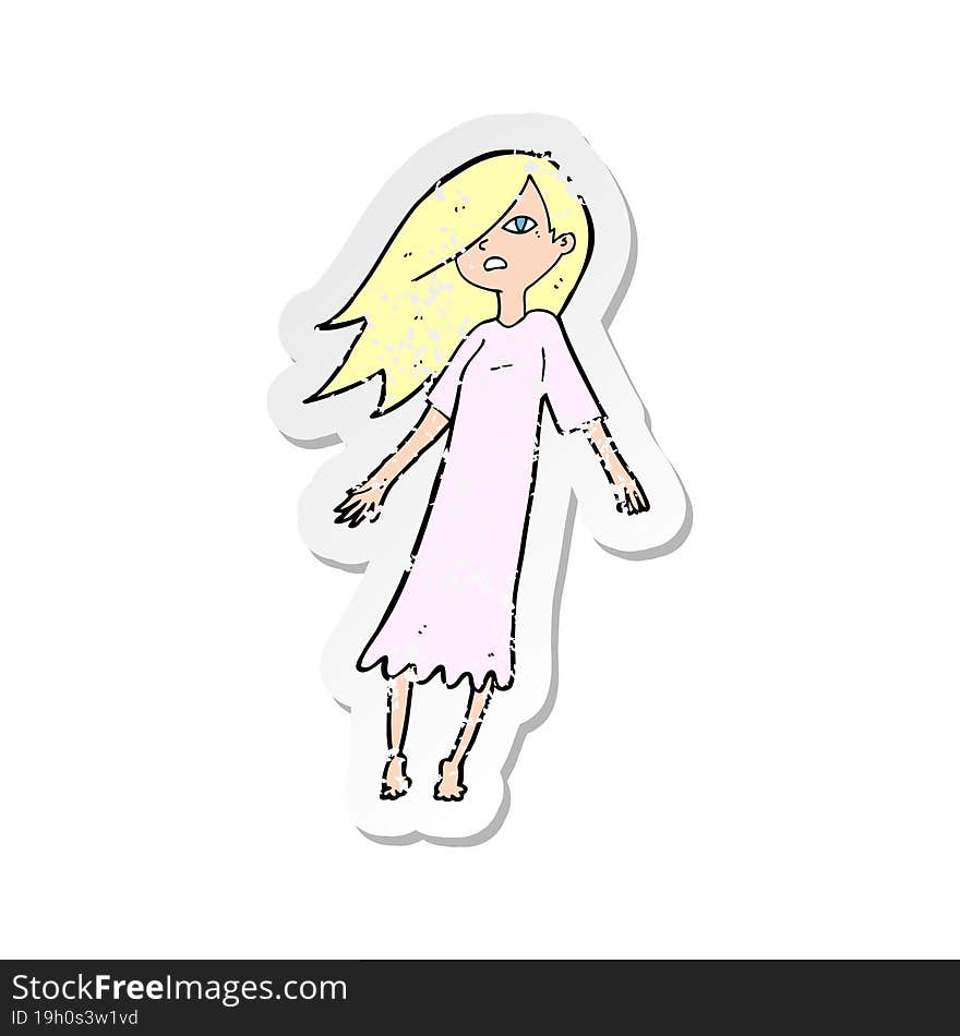 Retro Distressed Sticker Of A Cartoon Ghost Like Girl