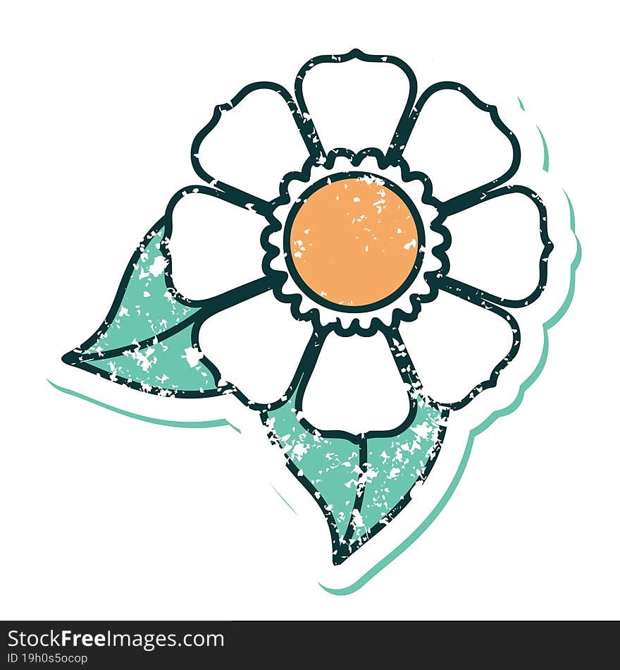 Distressed Sticker Tattoo Style Icon Of A Flower