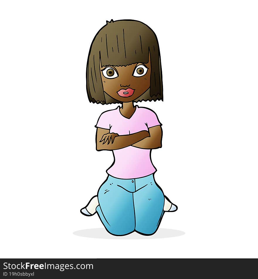 Cartoon Woman Kneeling