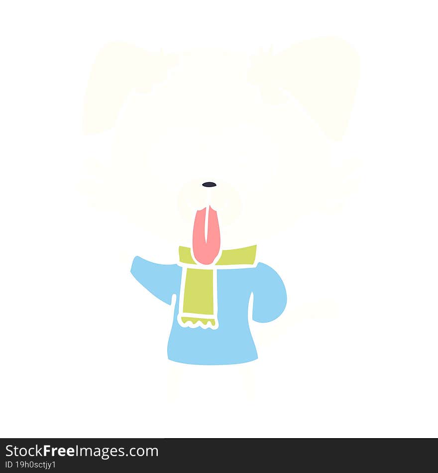 flat color style cartoon dog in winter clothes