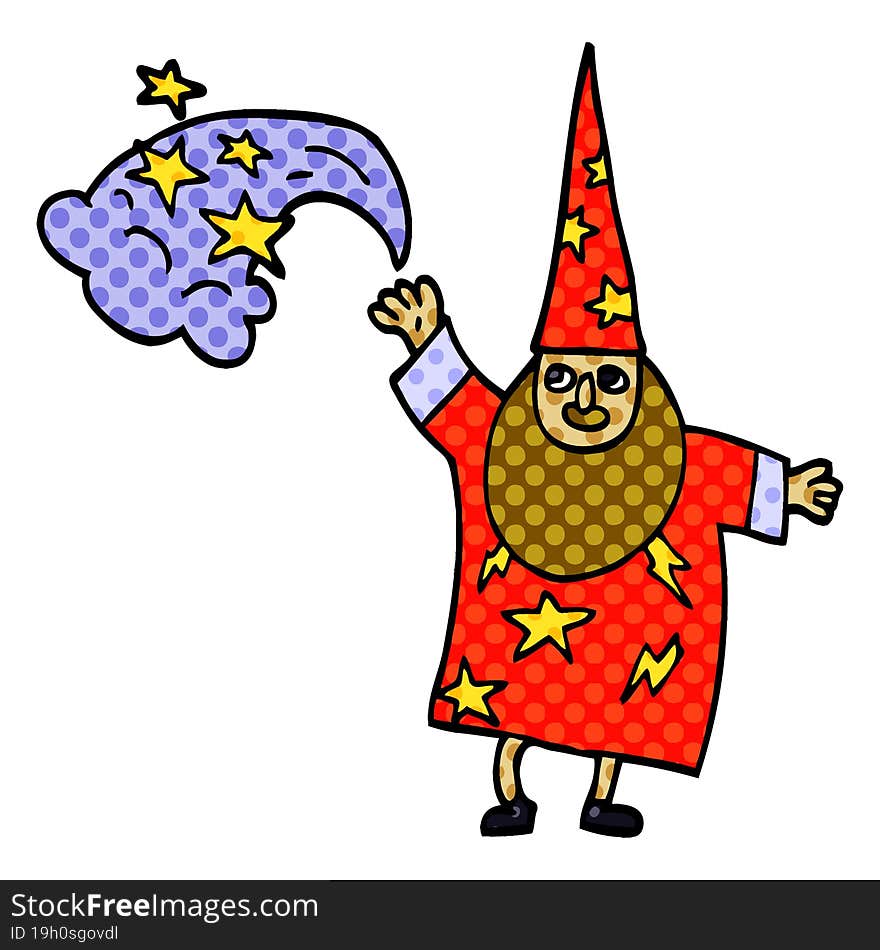 Cartoon Doodle Wizard Casting Spell