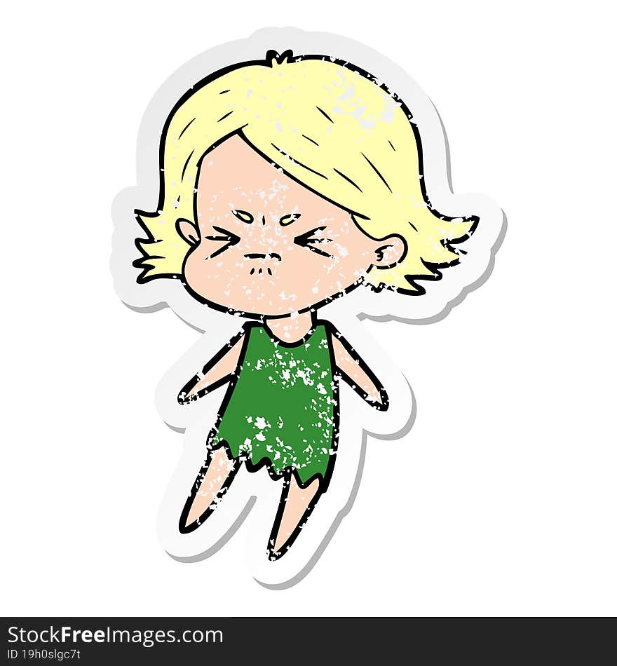 distressed sticker of a cartoon angry woman