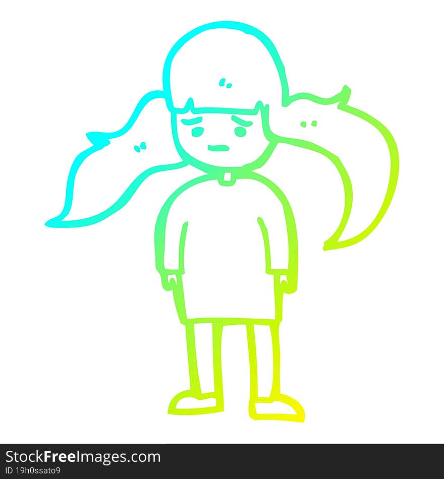 cold gradient line drawing cartoon girl with long hair