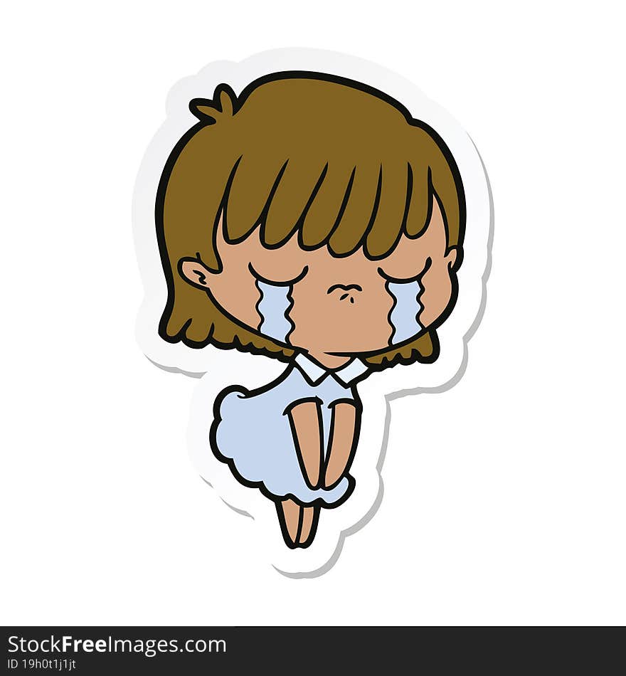 sticker of a cartoon woman crying