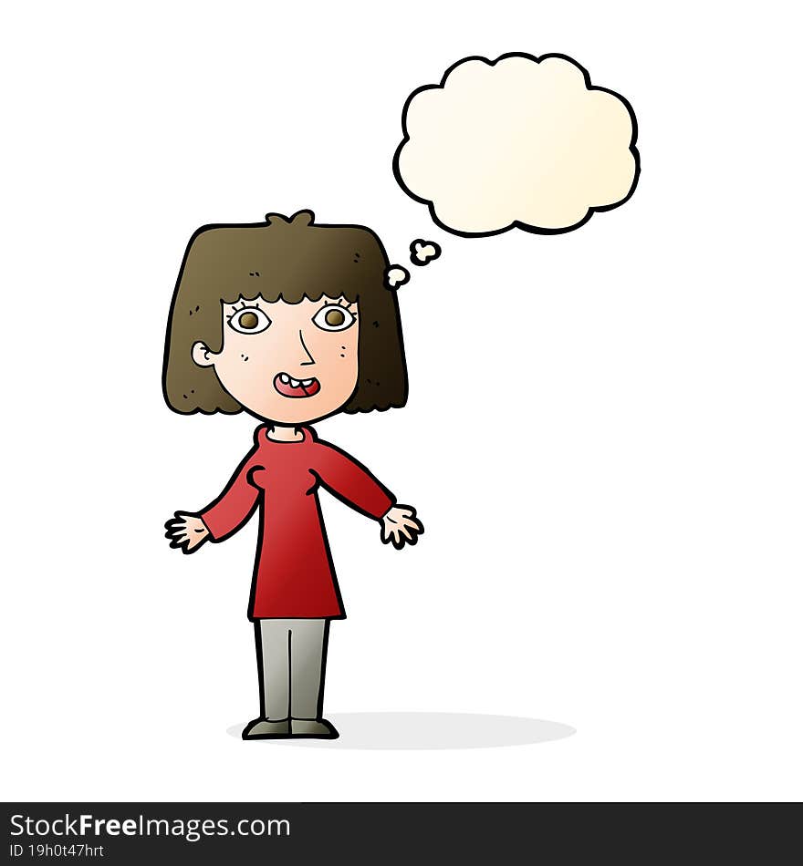 cartoon happy woman with thought bubble