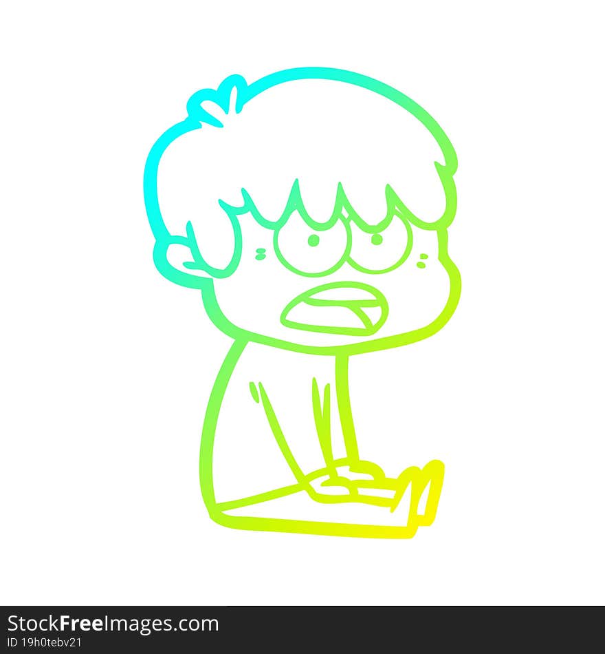 cold gradient line drawing worried cartoon boy