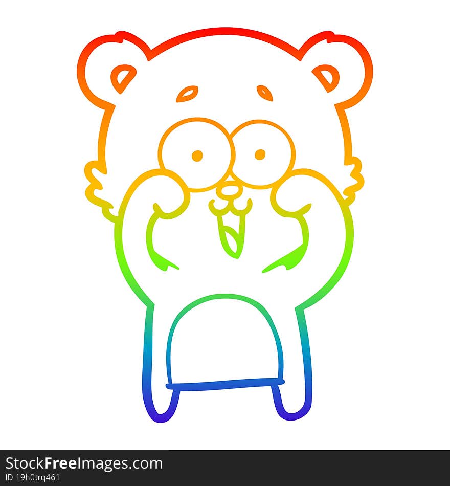 rainbow gradient line drawing of a laughing teddy  bear cartoon