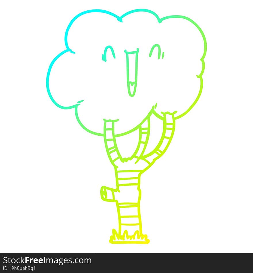 Cold Gradient Line Drawing Cartoon Laughing Tree