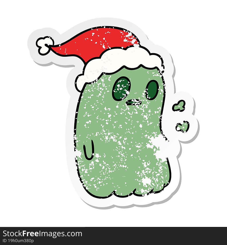 hand drawn christmas distressed sticker cartoon of kawaii ghost