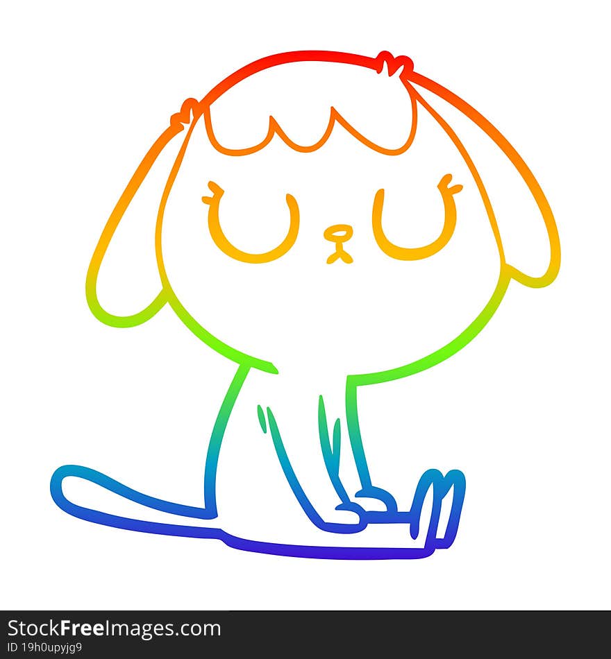 rainbow gradient line drawing of a cute cartoon dog