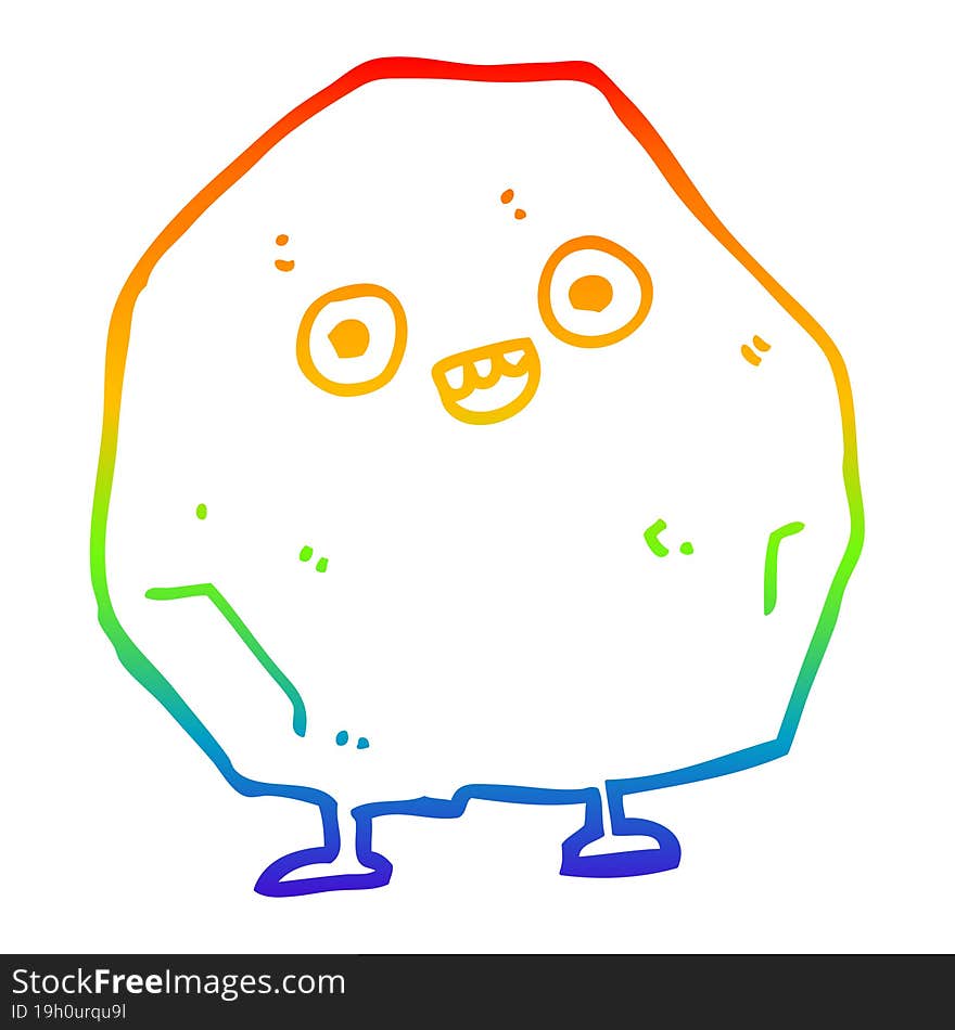 Rainbow Gradient Line Drawing Cartoon Rock