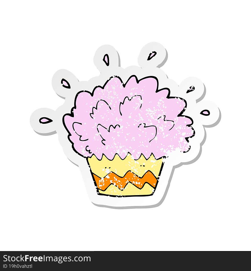 retro distressed sticker of a cartoon exploding cupcake