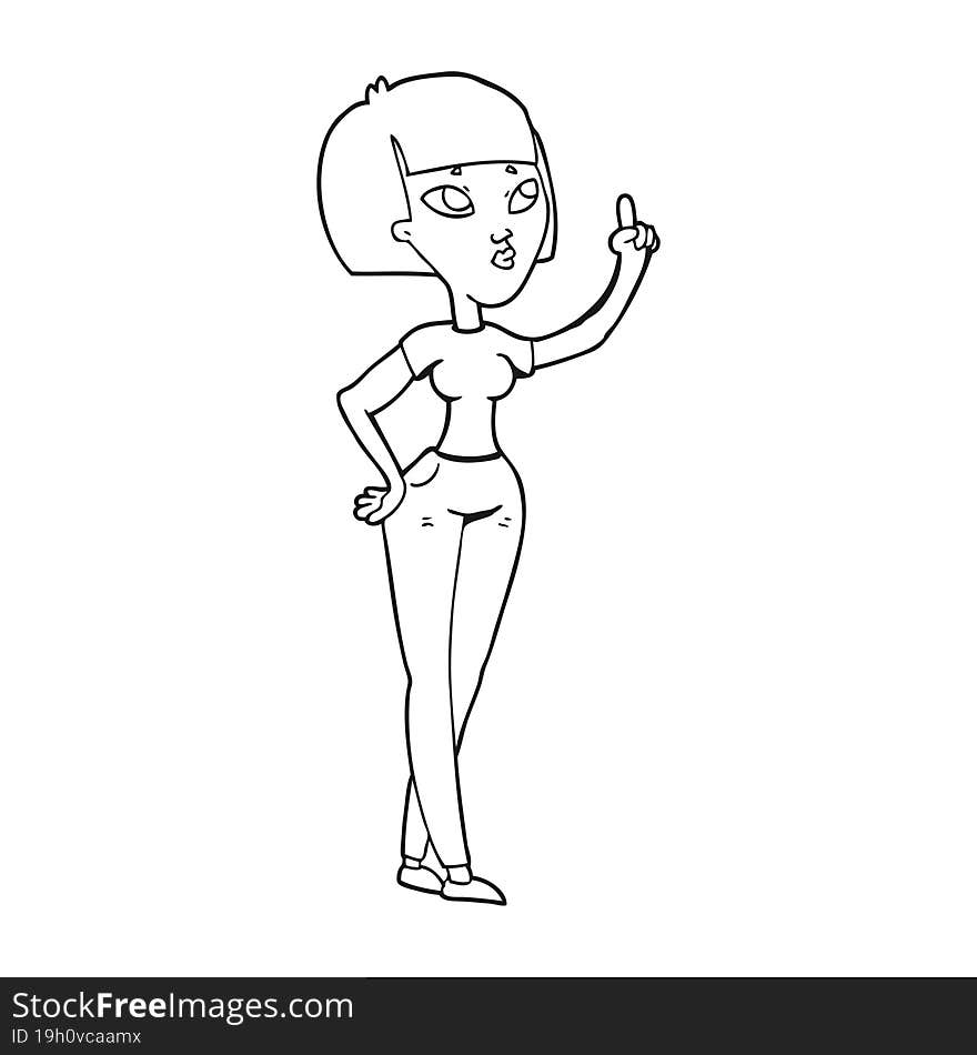 freehand drawn black and white cartoon woman asking question