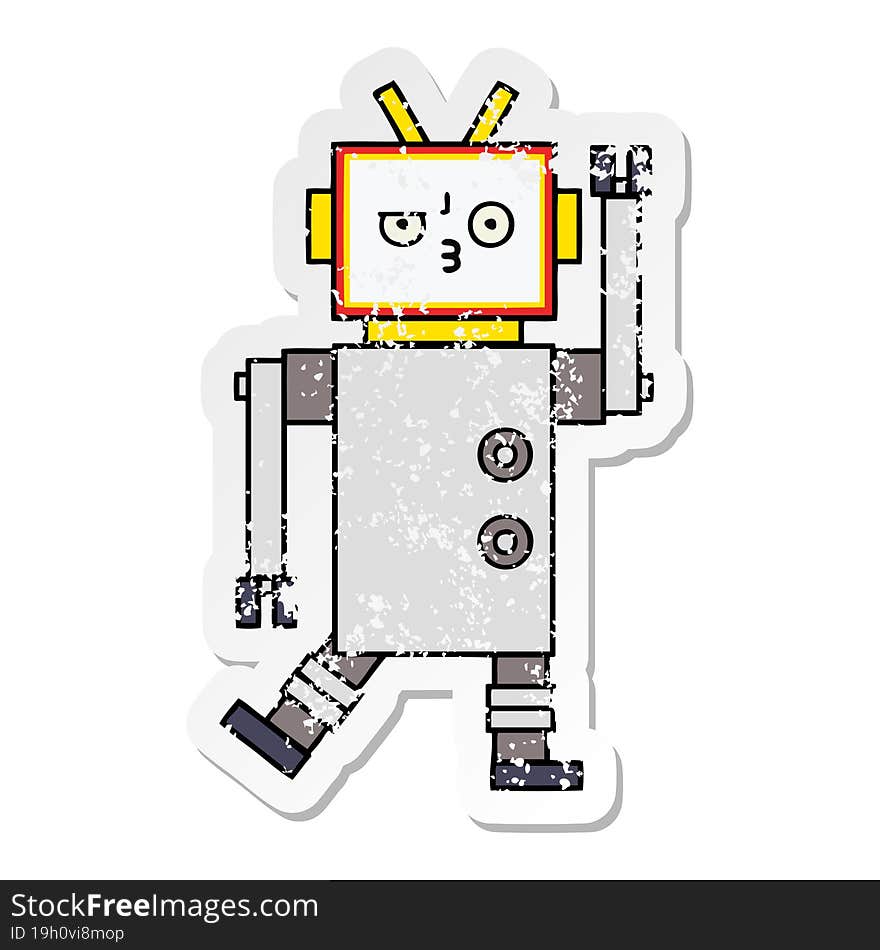 Distressed Sticker Of A Cute Cartoon Robot