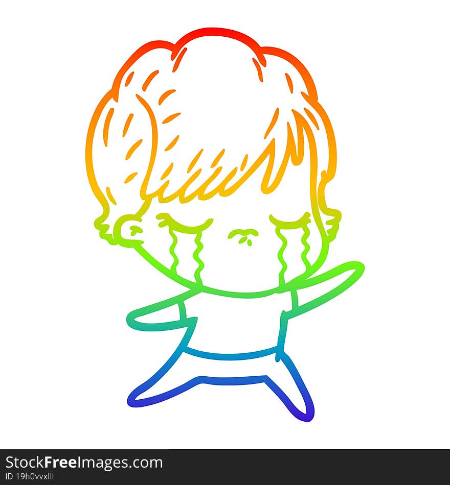 rainbow gradient line drawing of a cartoon woman crying