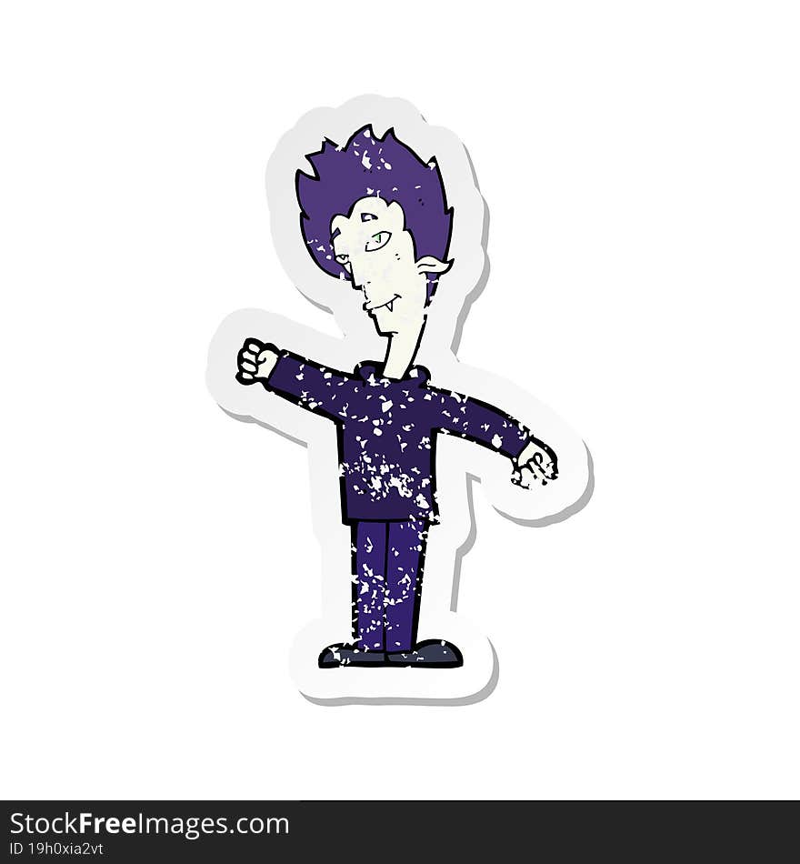 retro distressed sticker of a cartoon vampire man