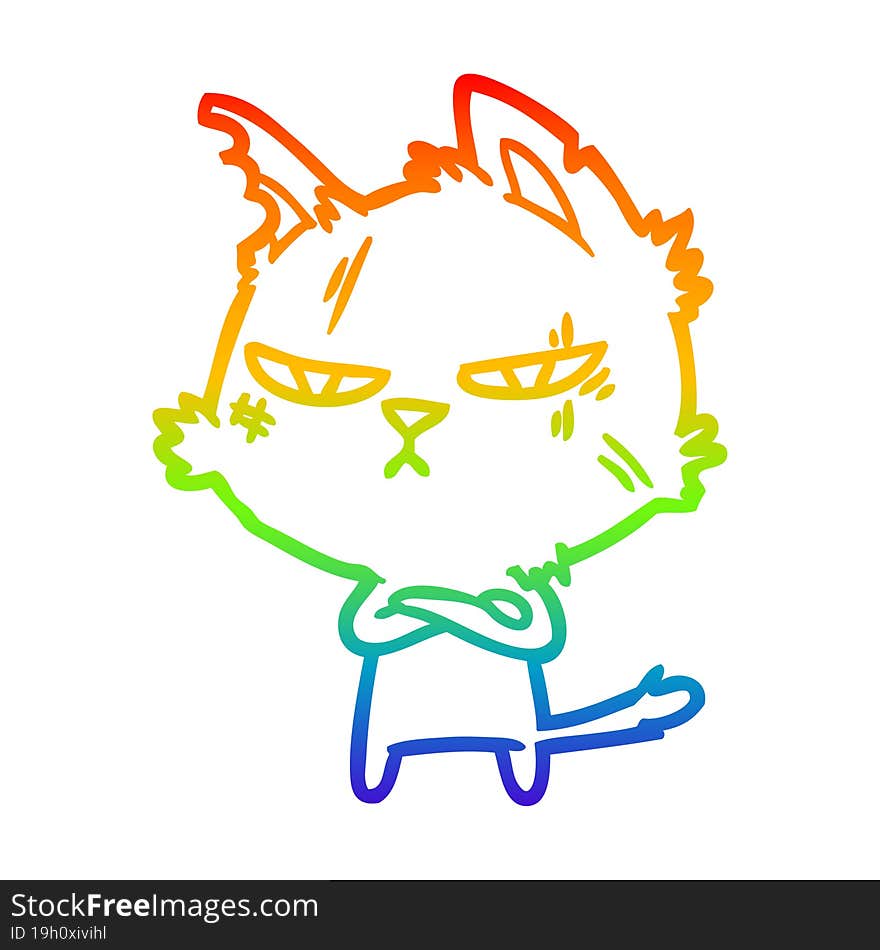 rainbow gradient line drawing tough cartoon cat