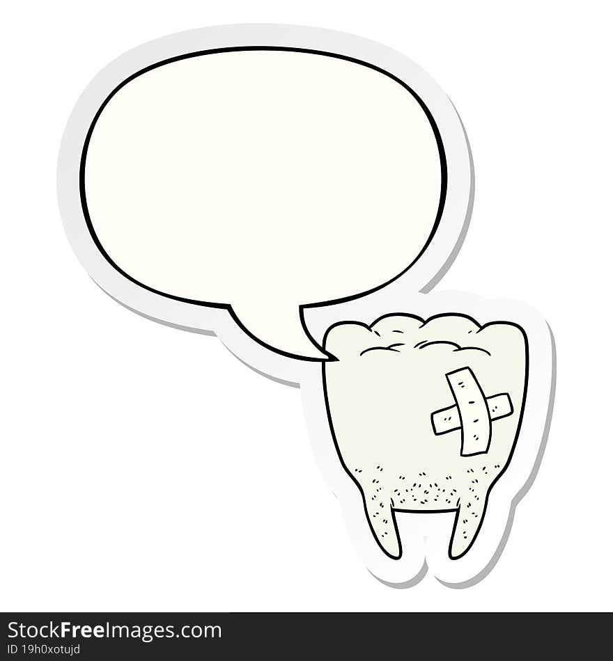 cartoon bad tooth and speech bubble sticker