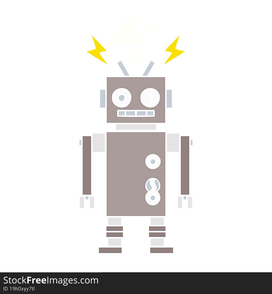 flat color retro cartoon malfunctioning robot