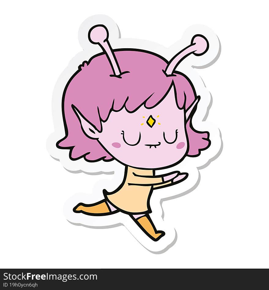 Sticker Of A Cartoon Alien Girl