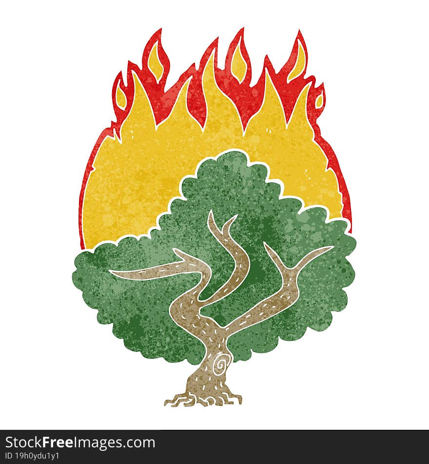 cartoon burning tree