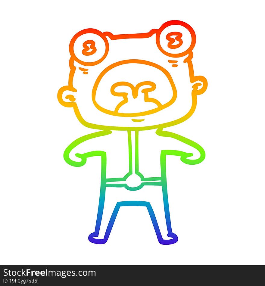 rainbow gradient line drawing of a cartoon weird alien shouting