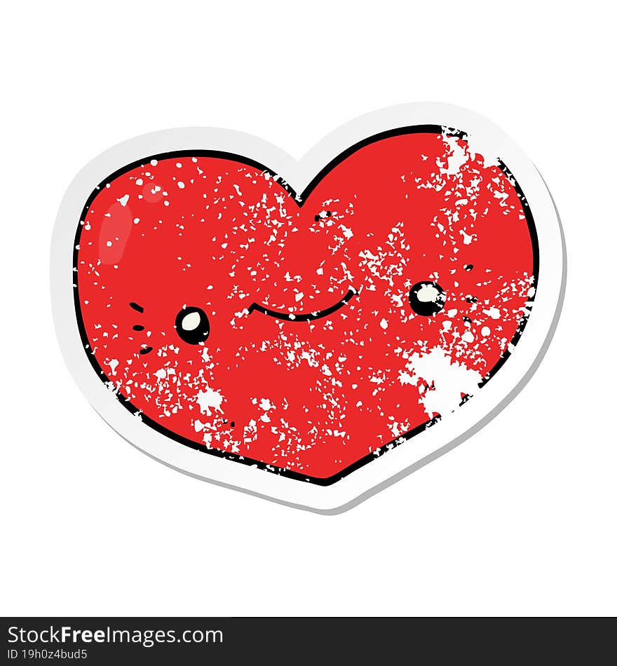 Distressed Sticker Of A Heart Cartoon Character