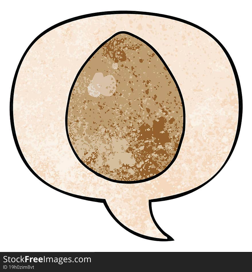 cartoon egg and speech bubble in retro texture style