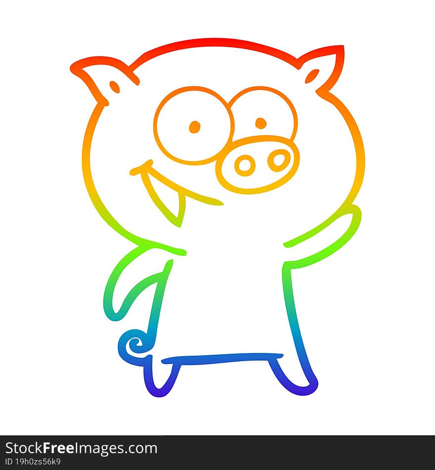 rainbow gradient line drawing of a cheerful pig cartoon