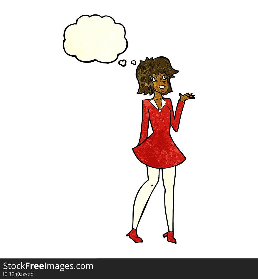 Cartoon Pretty Woman In Dress With Thought Bubble