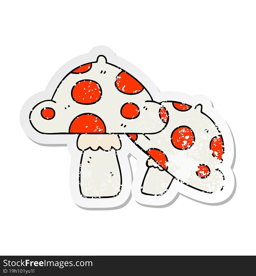 Distressed Sticker Of A Quirky Hand Drawn Cartoon Toadstools