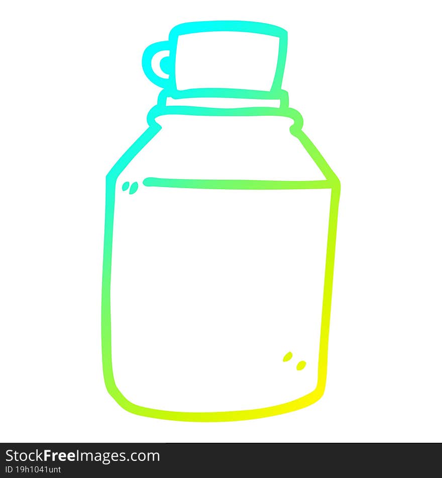 cold gradient line drawing of a cartoon hot drinks flask