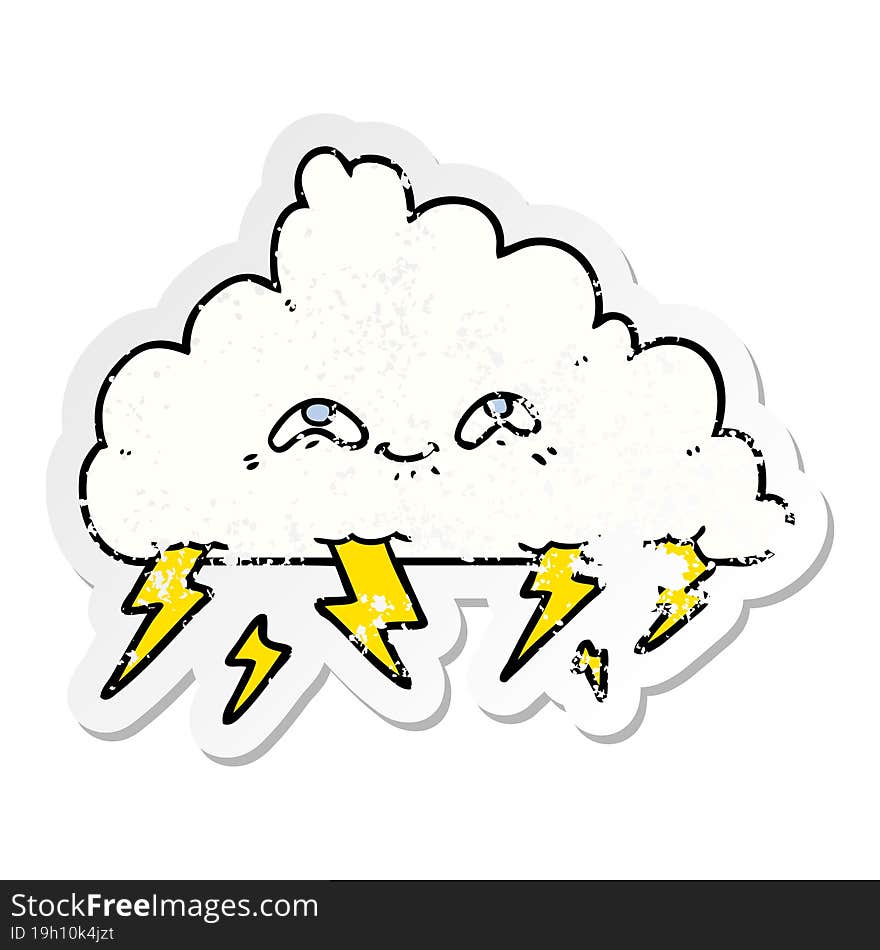 Distressed Sticker Of A Cartoon Thundercloud