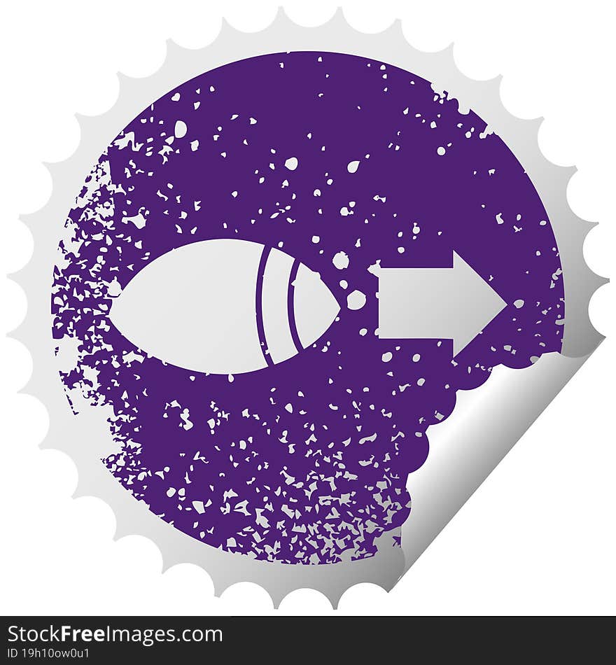 distressed circular peeling sticker symbol of a eye looking to one side