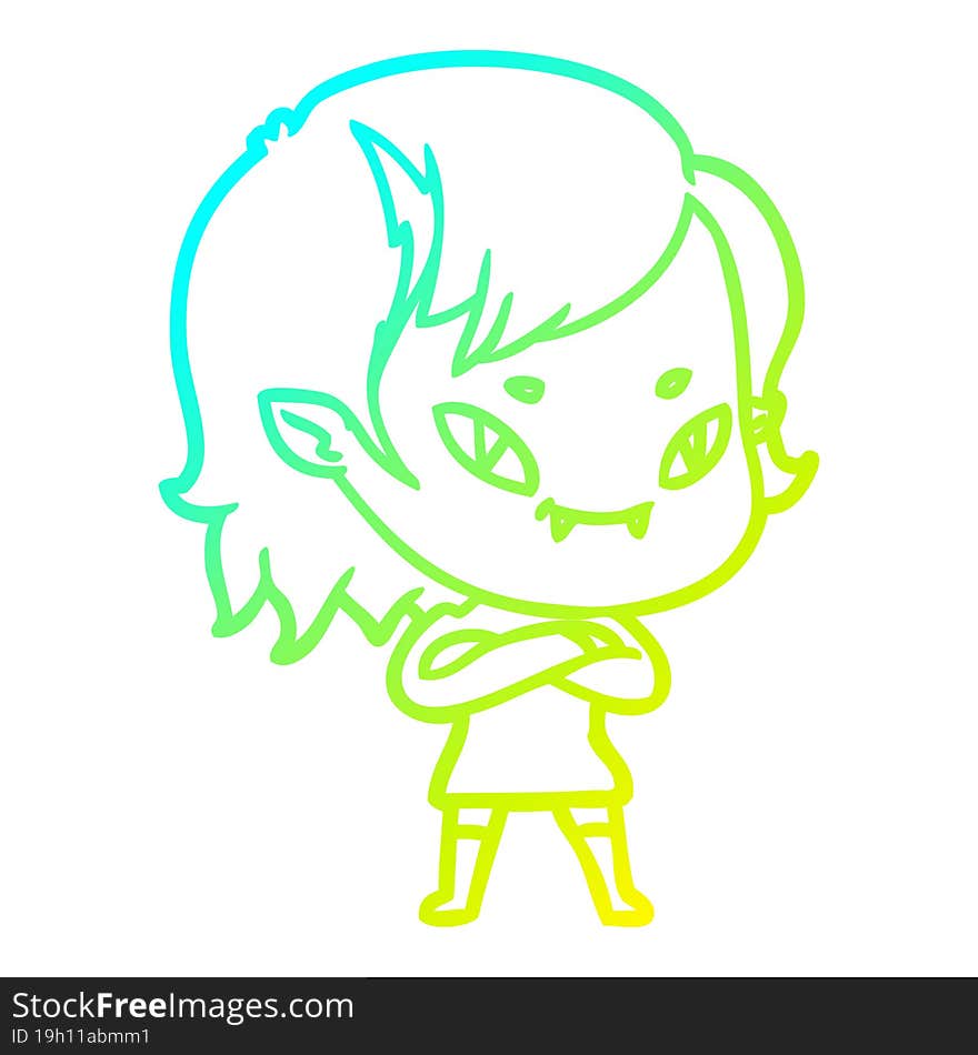 cold gradient line drawing cartoon friendly vampire girl