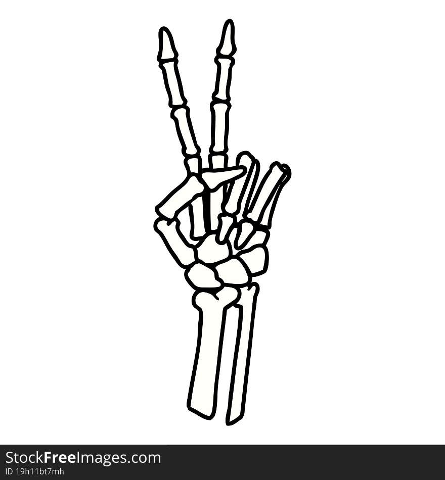 traditional tattoo of a skeleton hand giving a peace sign