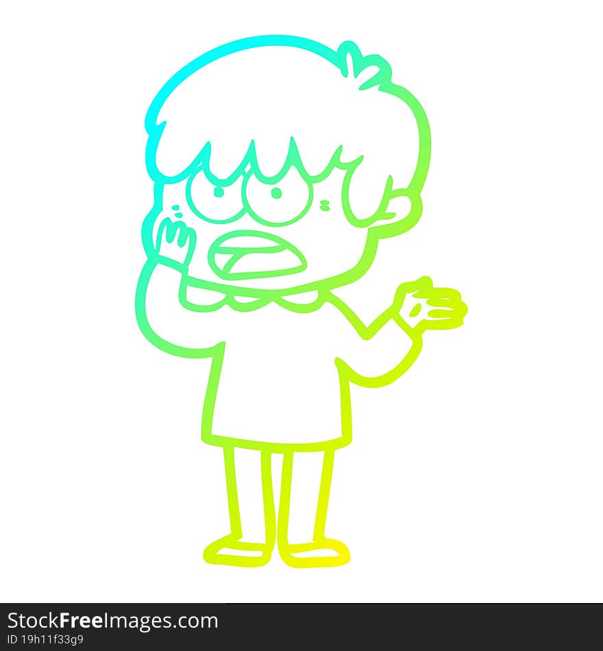 cold gradient line drawing worried cartoon boy