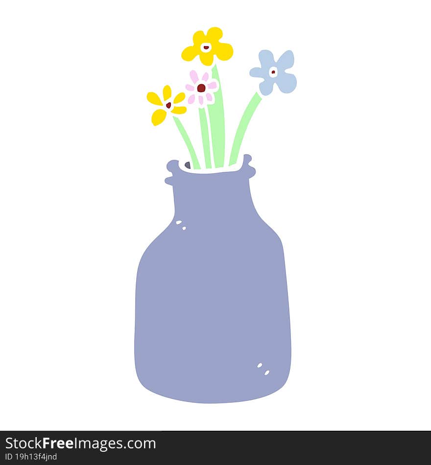 flat color illustration cartoon flowers in vase