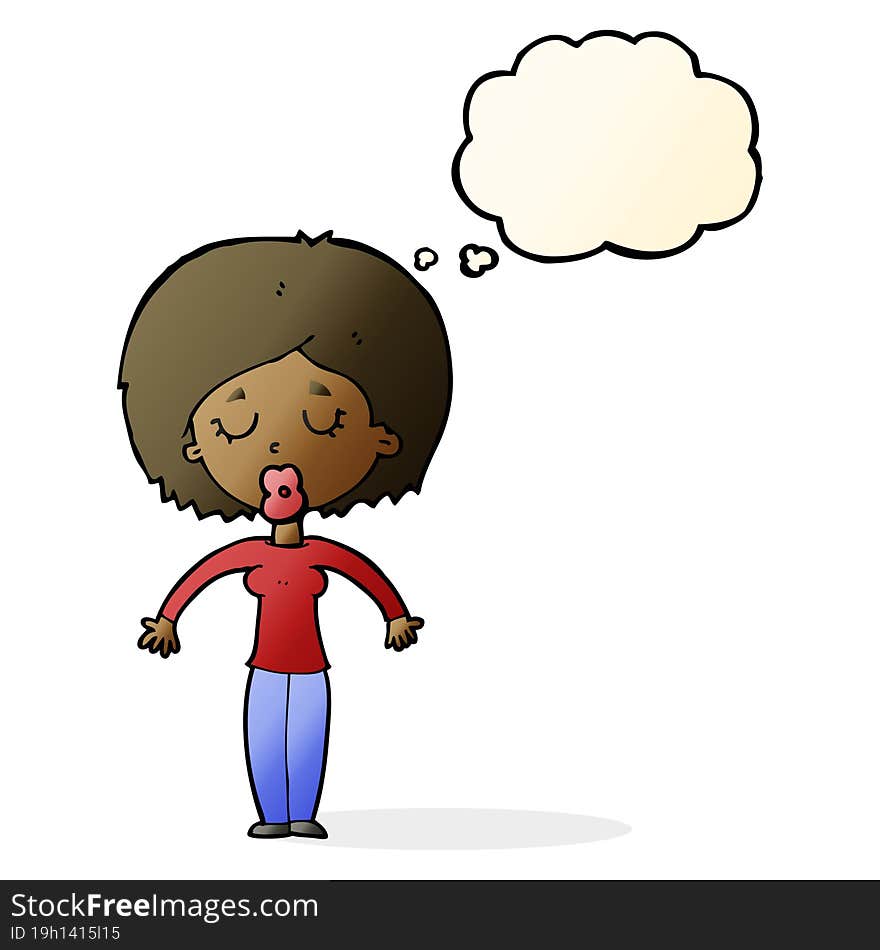 cartoon woman with closed eyes with thought bubble