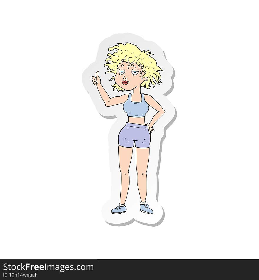 sticker of a cartoon tired gym woman