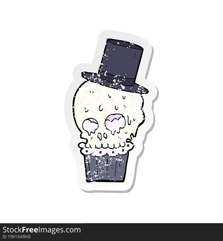 retro distressed sticker of a cartoon spooky cupcake