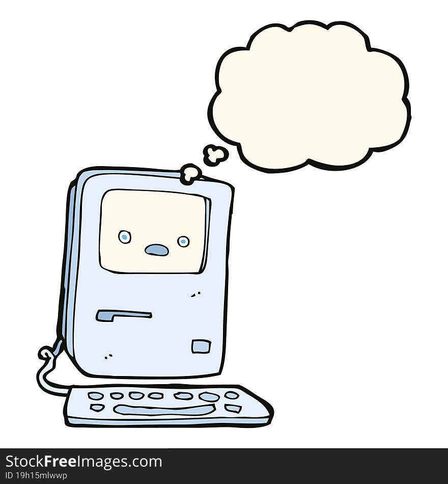 cartoon old computer with thought bubble